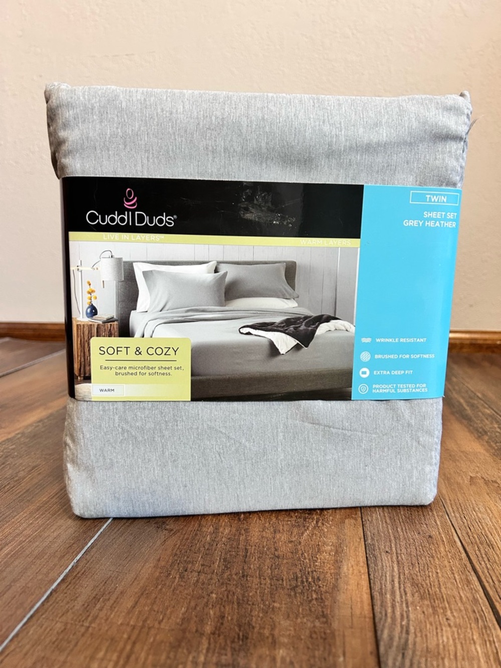 NEW Cuddl Duds Grey Heather Twin Sheet Set - Soft Cozy Microfiber